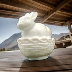 Milk Glass Covered Bunny Rabbit On Basket Dish By Mosser For Rosso Gift. Fixed Price $36.53.