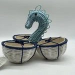Ciroa Seahorse Triple Condiment Server Resin Wicker Bowls Coastal Beach Mermaid. Fixed Price $39.99.