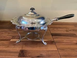 Vintage Silver Plate Tall Chaffing Serving Dish Buffet W/ Lid Wooden Handle. Fixed Price $49.95.