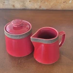 Sango Rustic Cranberry Ceramic Creamer & Sugar Dish W/lid #5134, Discontinued. Fixed Price $19.99.