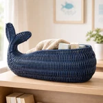 Ciroa Blue Wicker Whale Serving Bowl, 16" X 8". Fixed Price $60.00.