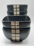 4 Beekman Home 6" Square Soup Cereal Black W/ Mosaic Tiles. Fixed Price $16.00.