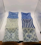 Prima Square Art Glass 5" Appetizer Plates / Bowls Blue Patterns, Set Of 6. Fixed Price $27.00.