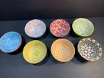 Signature Housewares Stoneware Set 7 Small Colorful Geometric Design. Fixed Price $34.98.