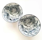 Set Of 2 Mino Ware Dragon Rice Bowl Navy Black Donburi Blue Multiple Available. Fixed Price $49.00.