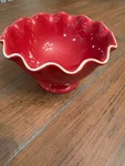 Longaberger Paprika Red My Valentine 31527 Ceramic Ruffled Scalloped Bowl 7". Fixed Price $14.99.