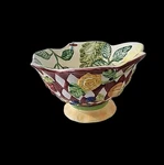 Zrike Company Pedestal Bowl, Ceramic Hand Painted Fruit Scalloped Rim, Rare!!. Fixed Price $114.26.