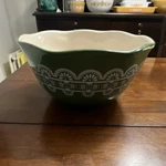 Pioneer Woman Green White Ceramic Mixing Bowl All-over Pattern. Fixed Price $17.00.