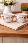 Ceramic Ice Cream Bowls Set Of 2, Cartoon Kids Design, White Multicolor, Glossy. Fixed Price $25.00.