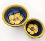 Hand Painted Floral Pottery Set Yellow Blue Ceramic Nesting. Fixed Price $21.50.