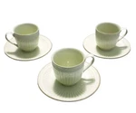 Mikasa Stone Manor Set Of 3 Tea Cups And Saucers DD104 Mystic Green Vine/leaf. Fixed Price $29.99.