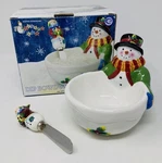 Boston Warehouse Snowman Dip Bowl & Spreader Set 8 Oz Susan Winget Frosty Fun. Fixed Price $10.62.