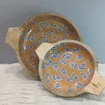 Set Of Two Creative Co-op Enameled Mango Wood Bowls With Handles Nib Defect. Fixed Price $32.00.