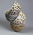 Creative Co-op Stoneware Bowl Set Animal Print Decal Styles 4-3/4" DG0442A. Fixed Price $38.08.