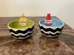Set Of 2 Coton Colors Ketchup Mustard Chevron Condiment Embellishment Bowls. Fixed Price $55.00.