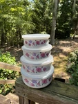 Vtg Gmi Enamelware Nesting Bowls Set Of 4 With Lids Floral Design. Fixed Price $30.00.