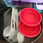 Ozark Trail Portable Camping Tableware Set Bowls Plates Forks Spoons Red. Fixed Price $19.50.