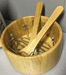Beechwood 3 Piece Salad Serving Bowl Set W/ Spoon Fork +stand Holder By Lipper. Fixed Price $39.99.