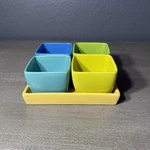 Colorful Crate & Barrel 5PC Square Bowl Condiment Cookout Serving Set Portugal. Fixed Price $32.00.