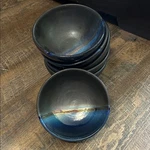 Set Of 6 Dark Fusion Serving/salad Bowls Hand-glazed Ceramic/pottery Blues. Fixed Price $80.00.