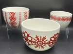 Crate And Barrel Set Of 3 Nesting Mixing Bowls White W/red Snowflakes Christmas. Fixed Price $21.95.