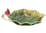 Winter Song Susan Winget Leaf Shape Bowl Candy Serving Dish Snowflakes Red Bird. Fixed Price $19.00.