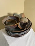 Beautiful Handcrafted Glazed Pottery Stoneware Dinner Set For Teal Brown. Fixed Price $65.00.