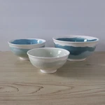 Set Of 3 Anthropologie Pepper & Vetiver Oceana Ceramic Bowls Blue White Aqua. Fixed Price $21.00.