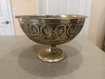 Vintage Silvertone Decorative Embossed Pedestal Bowl Sas Living India 7 X10.5. Fixed Price $30.00.