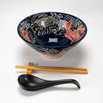 Red Koi Fishes Ceramic Ramen Rice Bowl With Soup Spoon Chopsticks And Rest Set. Fixed Price $33.99.
