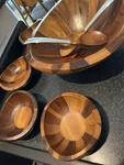 Nambe Wooden Butterfly Large Salad Bowl, Servers, And Four Bowls. Fixed Price $99.50.