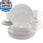 Elama Elle 18-PC Porcelain Dinnerware Set 2 Large Serving Bowls White. Fixed Price $70.56.