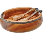 Nambe Wood Salad Bowl Serving Utensils With Metal Handles Large. Fixed Price $200.00.
