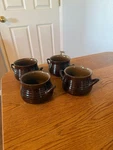 4 Crate & Barrel Brunswick Brown Soup Chili Two Handles Stoneware Bowls. Fixed Price $29.99.