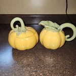 Pfaltzgraff Plymouth Creamer Sugar Bowl With Lid Figural Pumpkin Thanksgiving. Fixed Price $38.00.