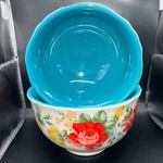 Pioneer Woman Floral Footed Bowls Turquoise Interior 3115DMT. Fixed Price $26.00.