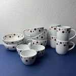 Pampered Chef Simple Additions Polka Dot Lot Mugs Soup Bowls Condiment Tray. Fixed Price $39.99.