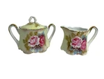 Global Art Small Individual Size Creamer Sugar Bowl Set Hand Painted Pink Roses. Fixed Price $16.95.