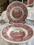 2 Adams China English Scenic Pink Soup Bowl 8" Ironstone Farm Scene With Cows. Fixed Price $24.50.