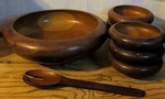 Vtg Mcm Hand Turned Wood Salad Set 1 Large Serving 6. Fixed Price $49.99.