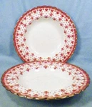 2 Spode Fleur Lys Soup Bowls Y7481 Red Bone China Gold Trim Scalloped Lis. Fixed Price $189.99.