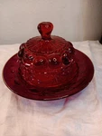 Vintage Mosser/ Lg Wright Ruby Eye Winker Glass Round Covered Butter Cheese Dish. Fixed Price $45.00.
