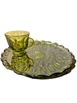 Anchor Hocking Fairfield Snack Set Avocado Green Glass 8 Plates & Cups. Fixed Price $80.00.