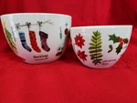 Set Of 2 Crate & Barrel Holiday Nesting Snack Bowls Winter Collage Christmas. Fixed Price $18.98.