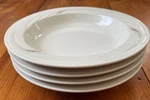 4 Syracuse Compton Soup Bowls 9" Rim Restaurant Ware Turina Peach Petals Swirl. Fixed Price $25.00.
