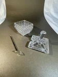Clear Cut Lead Crystal Sugar Bowl Square Lid Spoon Slot Crosshatch Facets (404). Fixed Price $25.00.