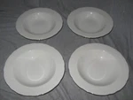 Set New Farberware Finesse 4344 Soup Salad Bowls White Embossed Gold Trim. Fixed Price $24.99.