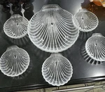 Vintage Anchor Hocking Crystal Glass 6 Piece Salad Bowl Set Shell Shape. Fixed Price $53.00.