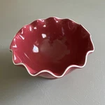 Longaberger Red Ceramic Ruffled Edge Footed Bowl - #31527 My Valentine 2006. Fixed Price $19.99.