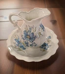 Vintage Pitcher/bowl Set Inarco Japan E-4542 Floral Blue White. Fixed Price $12.00.